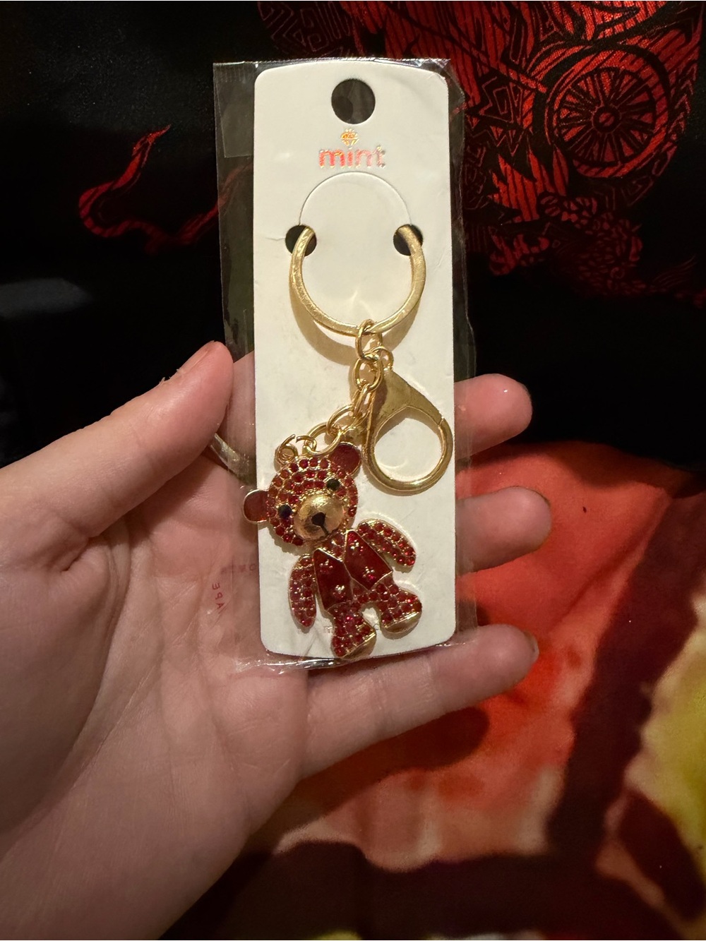 Mint Gold-Tone Red Crystal Teddy Bear Key & Card Holder Charm